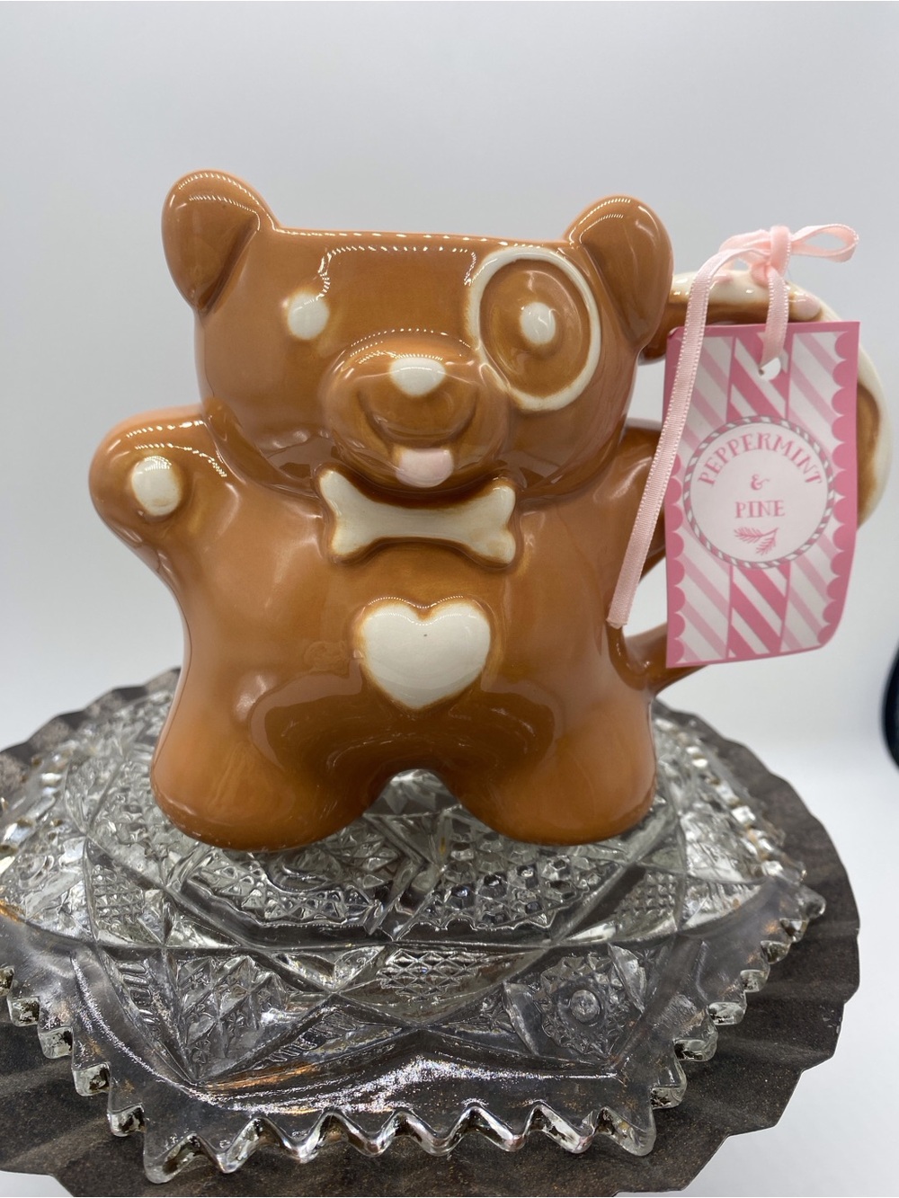 Peppermint Caramel Brown Bear Ceramic Mug with White Accents